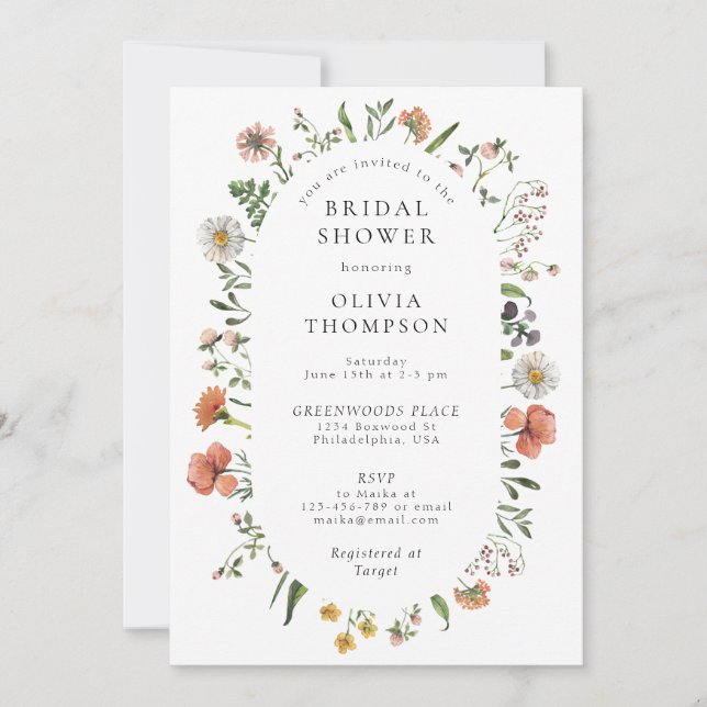 Invitación Elegante ducha de novia en el arco de flores silve (Anverso)