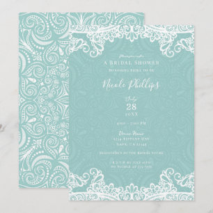 Invitación Elegante ducha de novia en encaje blanco turquesa 