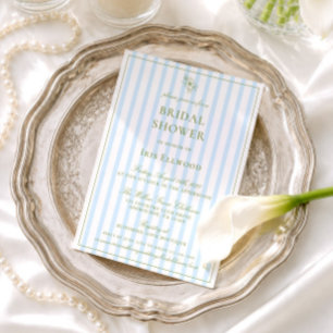 Invitación Elegante Ducha de Novia en Verde Salvia y Azul