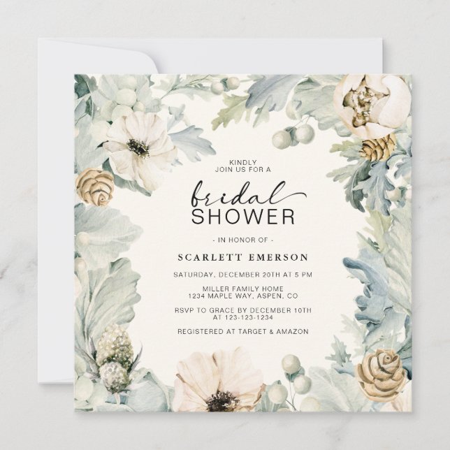 Invitación Elegante ducha de novia floral (Anverso)