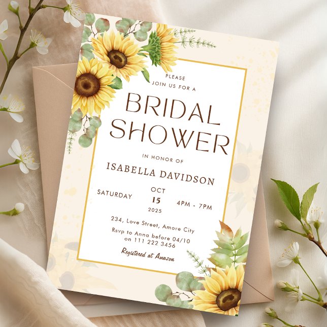 Invitación Elegante ducha de novia floral amarilla (Elegant Sunflower Yellow Floral Bridal Shower Invitation)
