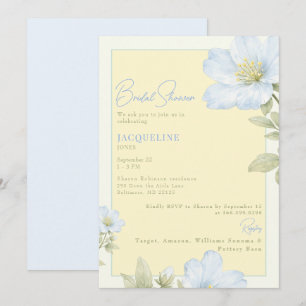 Invitación Elegante ducha de novia floral amarilla y azul