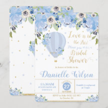Elegante ducha de novia floral azul con globo de a