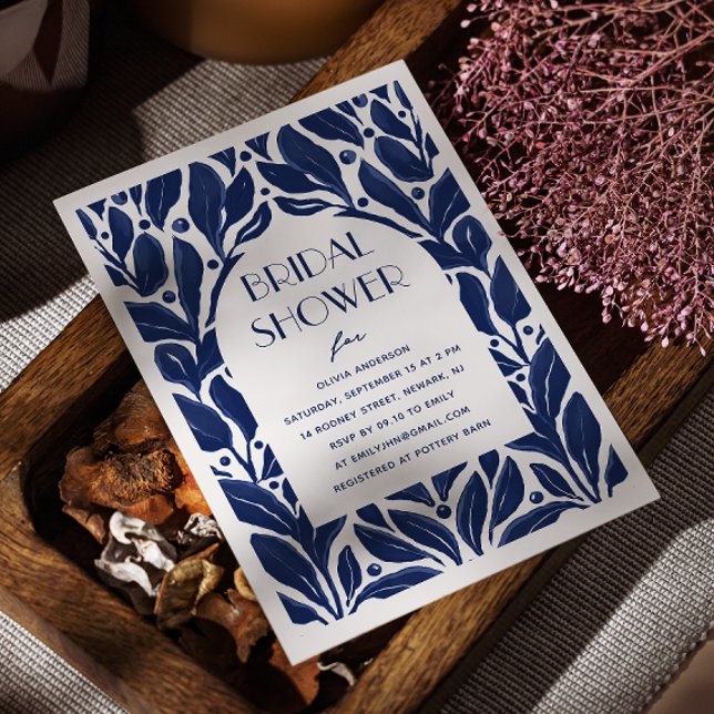 Invitación Elegante ducha de novia floral azul marino (Subido por el creador)