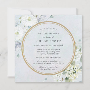 Invitación Elegante ducha de novia floral azul y blanca