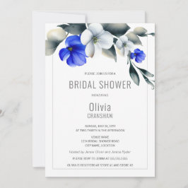 Invitación Elegante ducha de novia floral azul y blanca