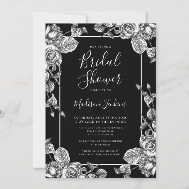 Invitación Elegante ducha de novia floral blanca blanca (Anverso)