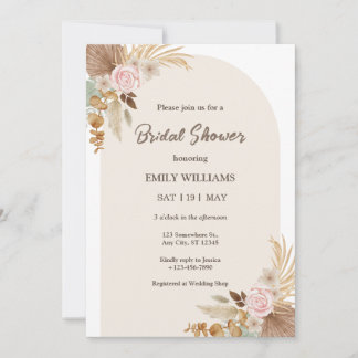 Invitación Elegante ducha de novia floral bohemio con hierba 