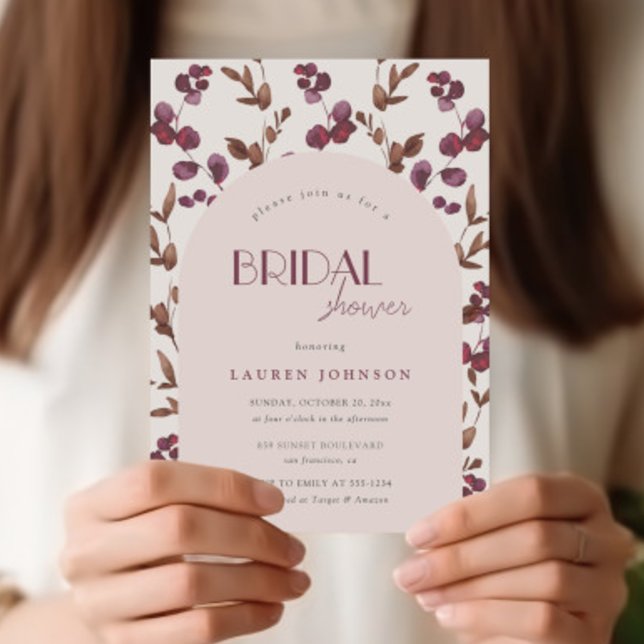 Invitación Elegante ducha de novia floral borgoñona (Subido por el creador)