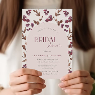 Invitación Elegante ducha de novia floral borgoñona