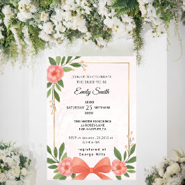 Invitación Elegante ducha de novia floral color de agua rosa 