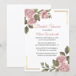 Invitación Elegante ducha de novia floral con peones rosados