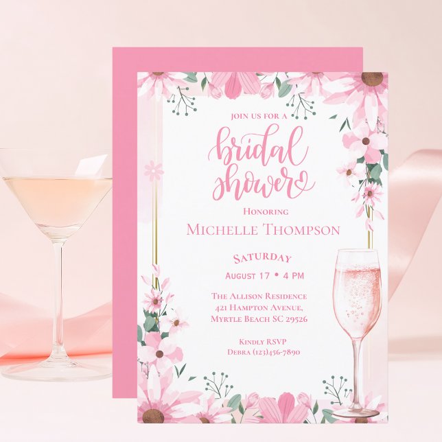 Invitación Elegante ducha de novia floral de champán rosa (Subido por el creador)