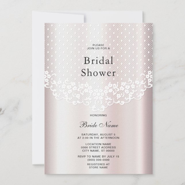 Invitación Elegante ducha de novia floral de encaje blanco (Anverso)