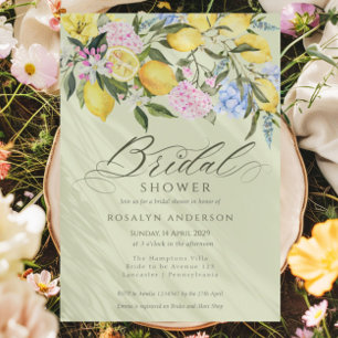 Invitación Elegante ducha de novia floral de limón cítrico