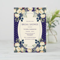 Elegante ducha de novia floral de lunares azul y c