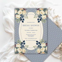 Elegante ducha de novia floral de lunares azul y c