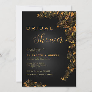 Invitación Elegante ducha de novia floral de oro negro Invita