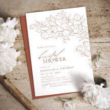 Elegante ducha de novia floral de terracota dibuja