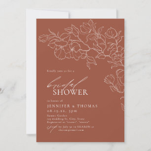 Invitación Elegante ducha de novia floral de terracota dibuja