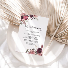 Invitación Elegante ducha de novia floral de verano borgoñona