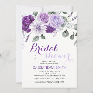 Invitación Elegante ducha de novia floral de violeta de prima