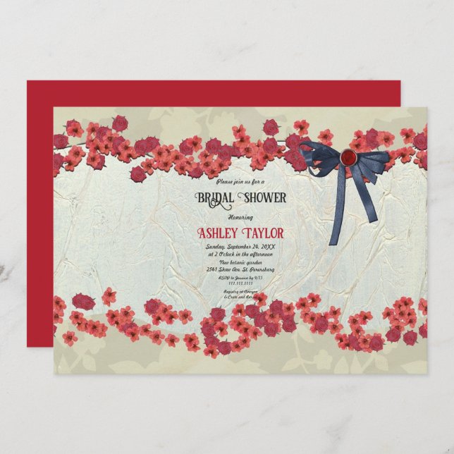 Invitación Elegante ducha de novia floral en el campo de Borg (Anverso / Reverso)