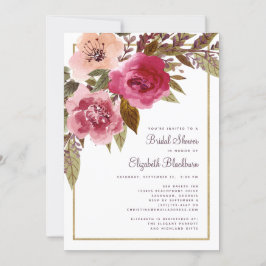 Invitación Elegante ducha de novia floral geométrica de oro