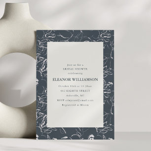 Invitación Elegante ducha de novia floral gris carbón moderno