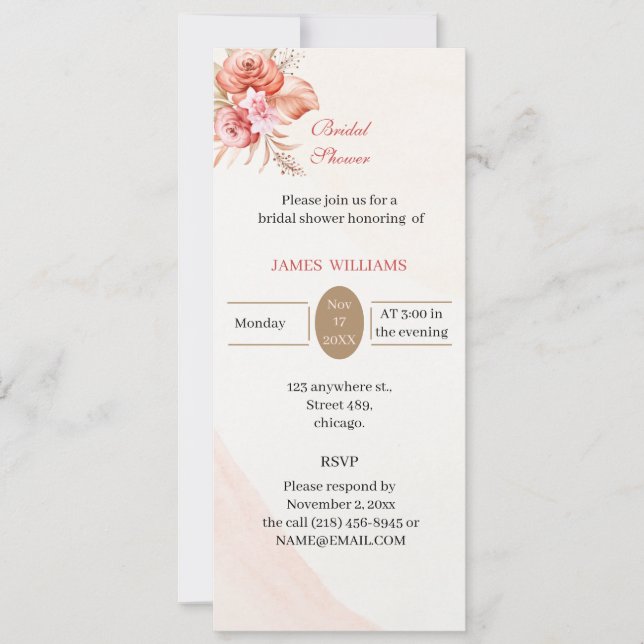 Invitación Elegante ducha de novia floral personalizada (Anverso)