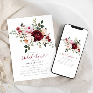 Invitación Elegante ducha de novia floral roja