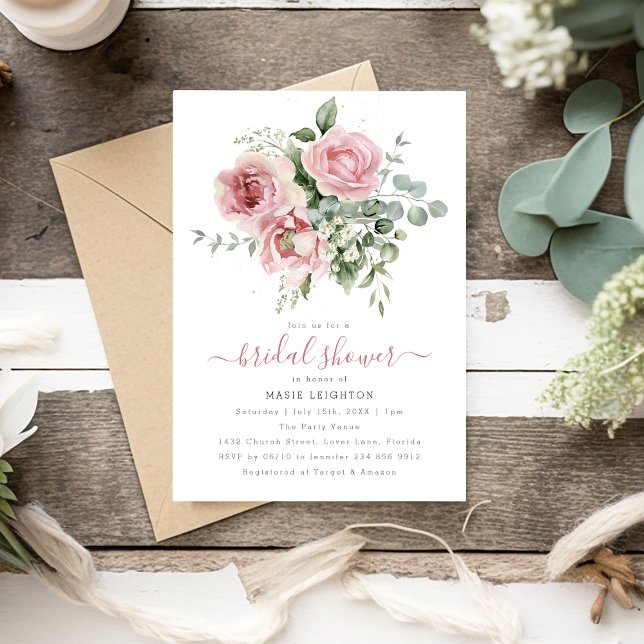 Invitación Elegante ducha de novia floral rosa (Subido por el creador)
