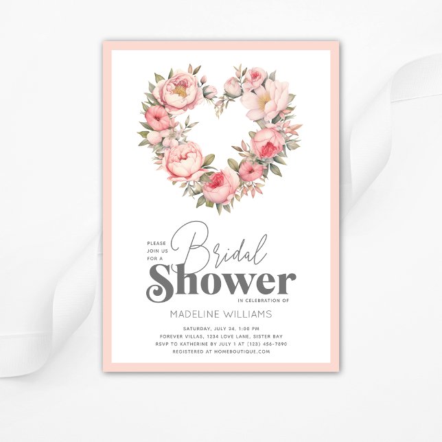 Invitación Elegante ducha de novia floral rosa (Subido por el creador)