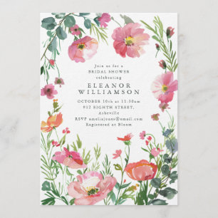 Invitación Elegante Ducha de Novia Floral Rosa en Acuarela