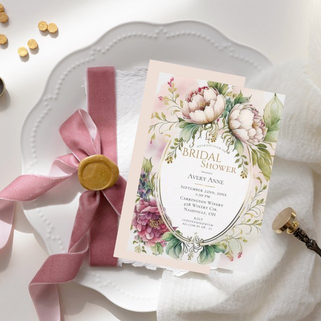 Invitación Elegante ducha de novia floral rosa rosada Rubor (Subido por el creador)