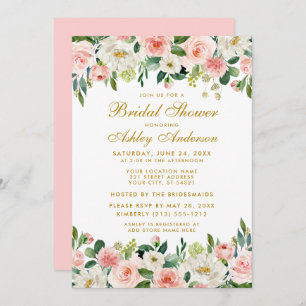 Invitación Elegante ducha de novia floral rosa Rubor