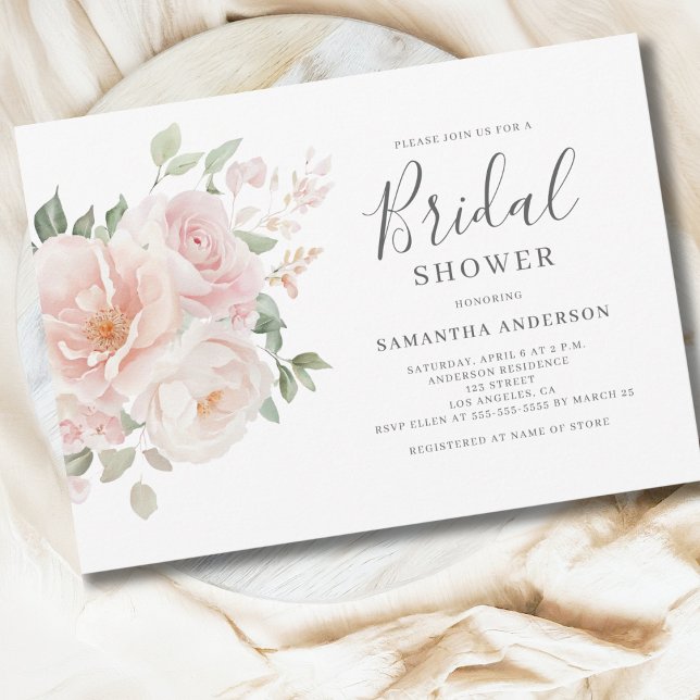 Invitación Elegante ducha de novia floral rosa Rubor (Subido por el creador)