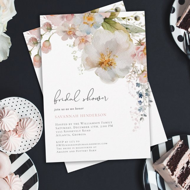 Invitación Elegante ducha de novia floral rosa Rubor (Subido por el creador)