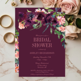 Invitación Elegante ducha de novia floral rosa Rubor Borgoña