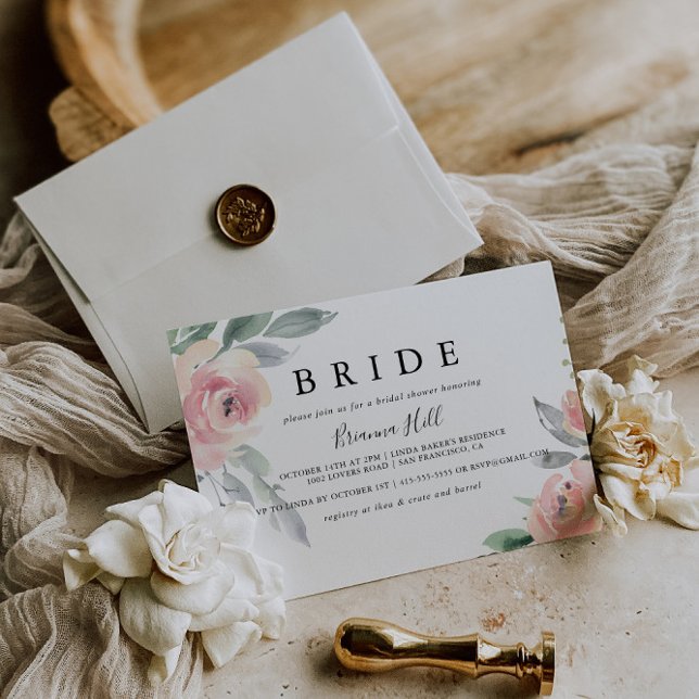 Invitación Elegante ducha de novia floral rosa Rubor Floral B (Subido por el creador)