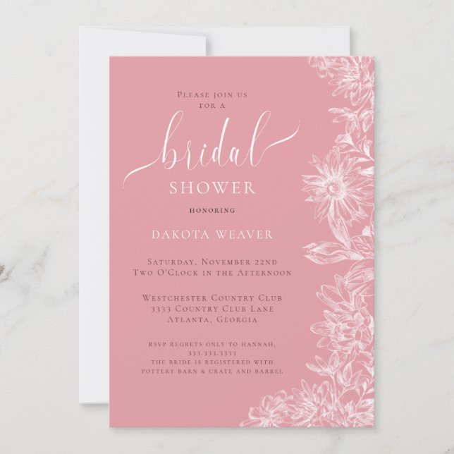 Invitación Elegante ducha de novia floral rosa suave (Anverso)