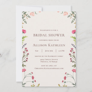 Invitación Elegante ducha de novia floral rosa y verde