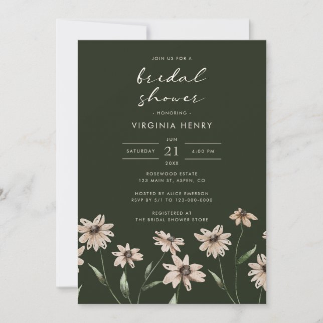 Invitación Elegante ducha de novia floral verde (Anverso)