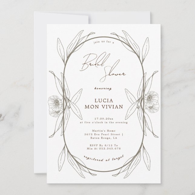 Invitación Elegante ducha de novia floral verde claro (Anverso)