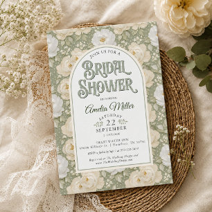 Invitación Elegante ducha de novia floral verde salvia vintag