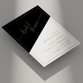 Invitación Elegante ducha de novia geométrica con guión dorad