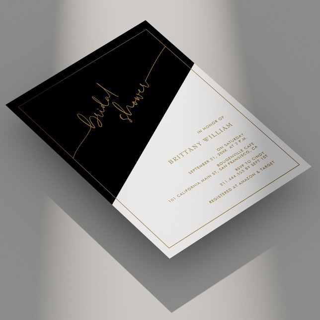 Invitación Elegante ducha de novia geométrica con guión dorad (Personalized Elegant Gold Script Geometric Bridal Shower Invitation)
