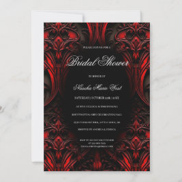 Invitación Elegante ducha de novia gótica, roja y negra