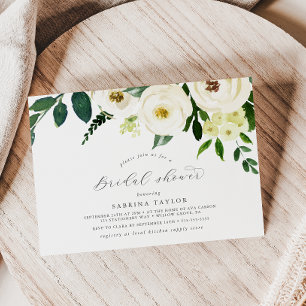 Invitación Elegante ducha de novia horizontal floral blanca