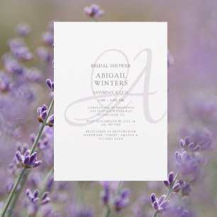 Invitación Elegante ducha de novia inicial de lavanda
